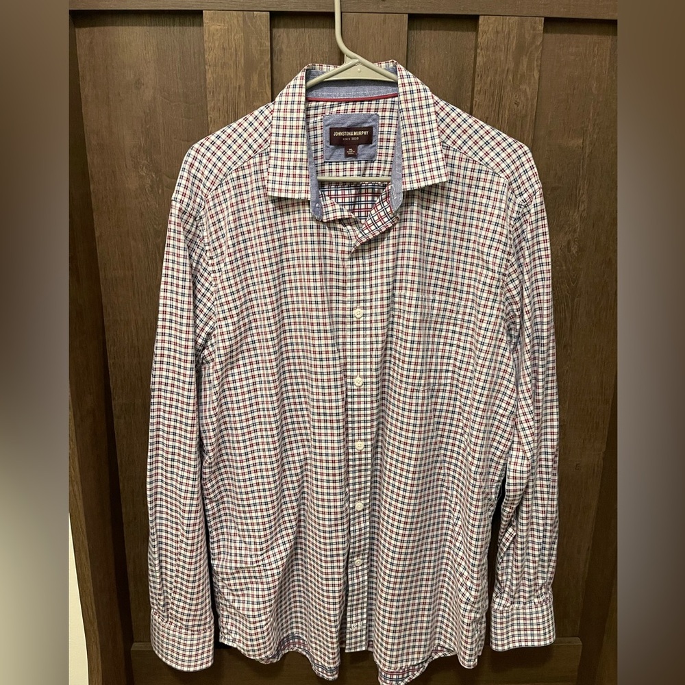 Johnston & Murphy Button Down Shirt - Red/Blue Plaid - XL